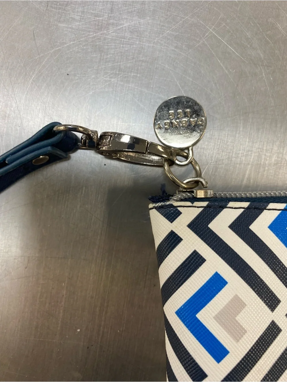 Dabney Lee Geometric Blue & White Zip Pouch Makeup Bag